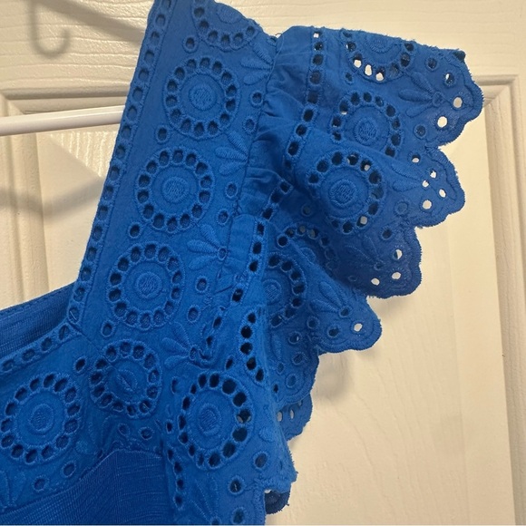 Talbots Cobalt Blue Stretch Eyelet Slub Fit and Flare Dress Size XL - Picture 5 of 7